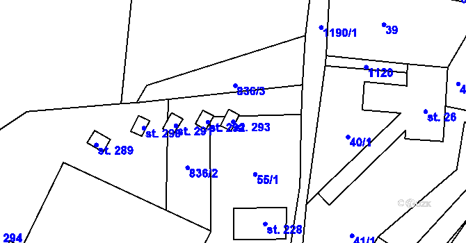 Parcela st. 293 v KÚ Orličky, Katastrální mapa