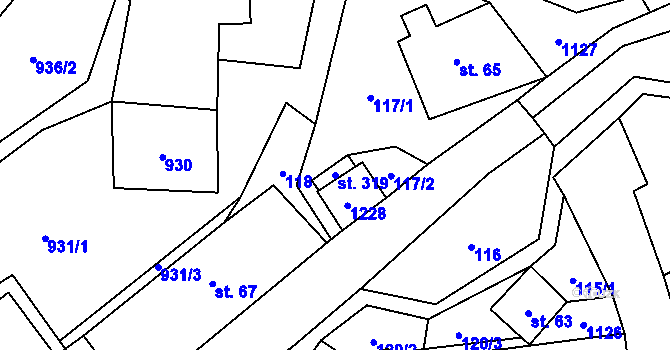 Parcela st. 319 v KÚ Orličky, Katastrální mapa