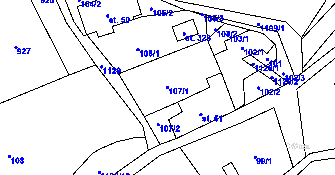 Parcela st. 107/1 v KÚ Orličky, Katastrální mapa