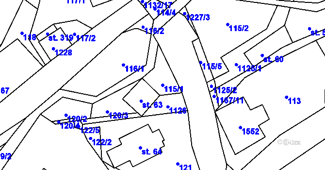 Parcela st. 115/1 v KÚ Orličky, Katastrální mapa