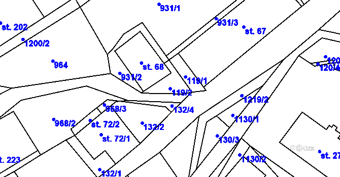 Parcela st. 119/2 v KÚ Orličky, Katastrální mapa