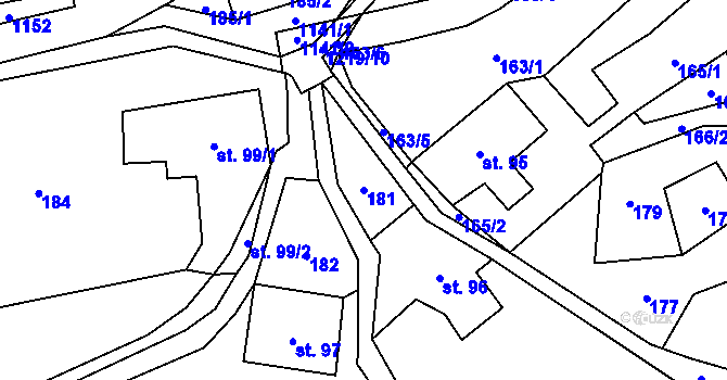 Parcela st. 181 v KÚ Orličky, Katastrální mapa
