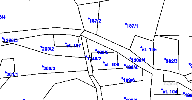 Parcela st. 188/5 v KÚ Orličky, Katastrální mapa