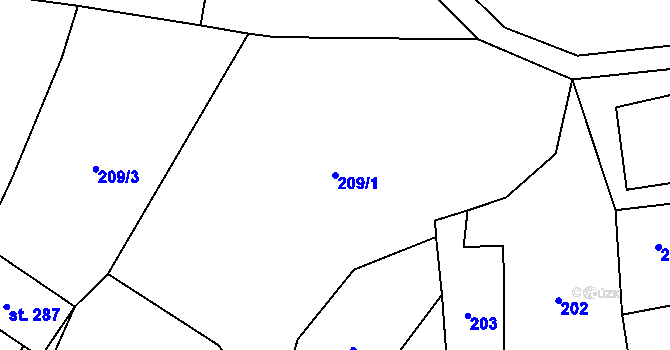 Parcela st. 209/1 v KÚ Orličky, Katastrální mapa