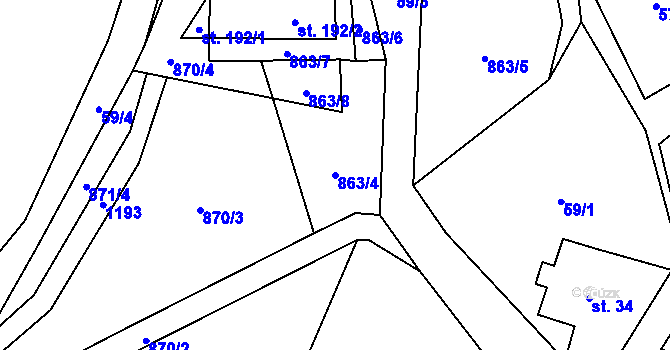 Parcela st. 863/4 v KÚ Orličky, Katastrální mapa
