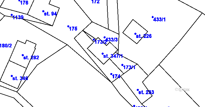 Parcela st. 347/1 v KÚ Orličky, Katastrální mapa