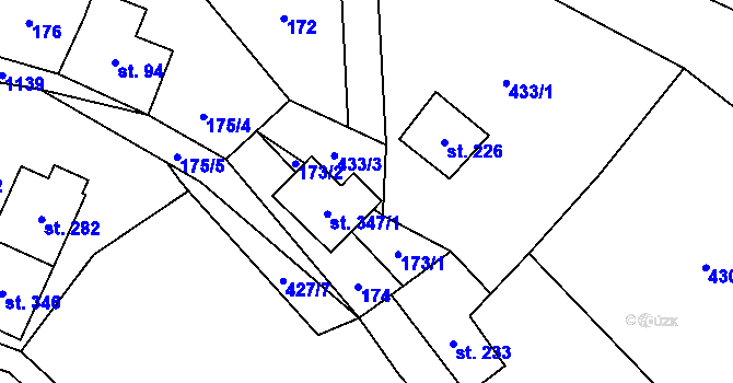 Parcela st. 347/2 v KÚ Orličky, Katastrální mapa