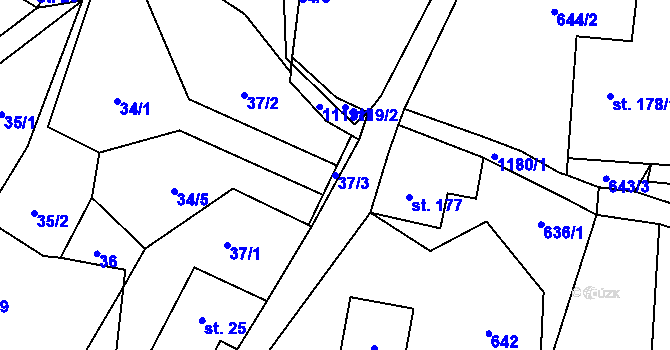 Parcela st. 37/3 v KÚ Orličky, Katastrální mapa