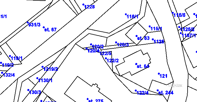 Parcela st. 122/5 v KÚ Orličky, Katastrální mapa