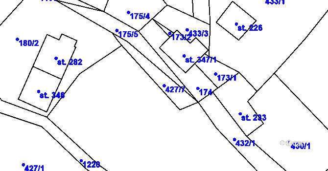 Parcela st. 427/7 v KÚ Orličky, Katastrální mapa