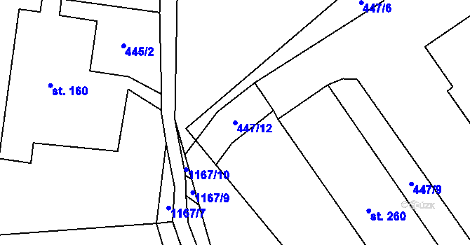 Parcela st. 447/12 v KÚ Orličky, Katastrální mapa