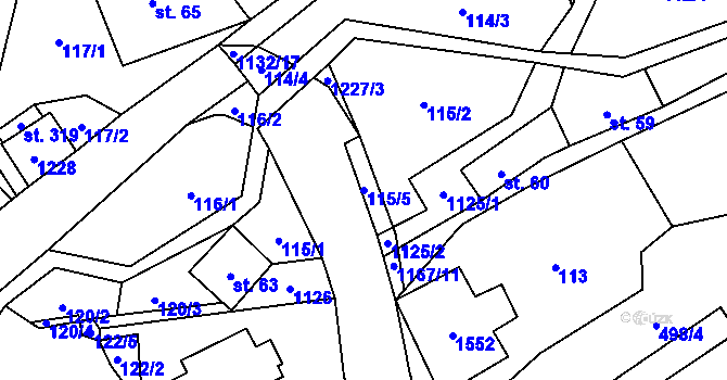Parcela st. 115/5 v KÚ Orličky, Katastrální mapa