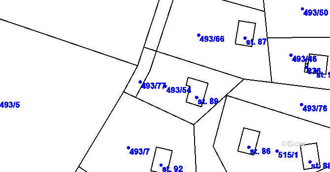 Parcela st. 493/54 v KÚ Kožlí u Orlíka, Katastrální mapa