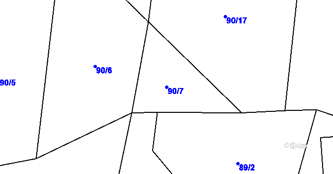 Parcela st. 90/7 v KÚ Kožlí u Orlíka, Katastrální mapa