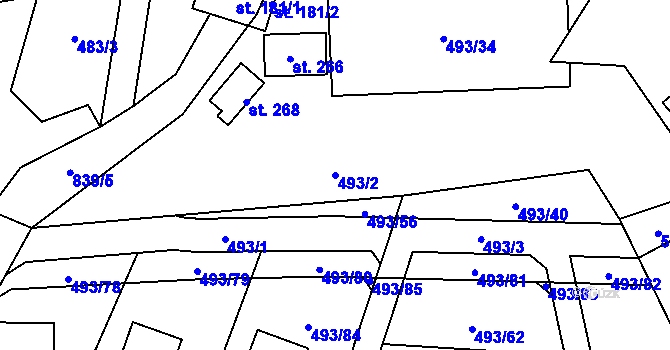 Parcela st. 493/2 v KÚ Kožlí u Orlíka, Katastrální mapa