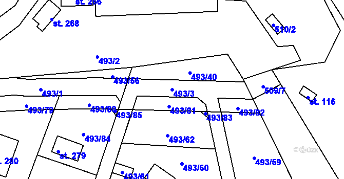 Parcela st. 493/3 v KÚ Kožlí u Orlíka, Katastrální mapa