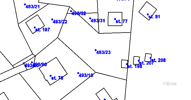 Parcela st. 493/23 v KÚ Kožlí u Orlíka, Katastrální mapa