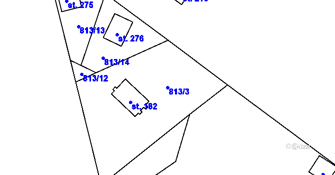 Parcela st. 813/3 v KÚ Kožlí u Orlíka, Katastrální mapa