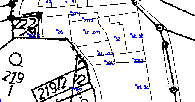 Parcela st. 32/2 v KÚ Orlík nad Vltavou, Katastrální mapa