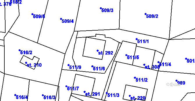Parcela st. 292 v KÚ Orlík nad Vltavou, Katastrální mapa
