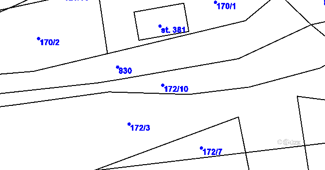 Parcela st. 172/10 v KÚ Orlík nad Vltavou, Katastrální mapa