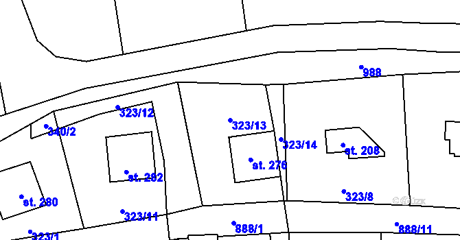 Parcela st. 323/13 v KÚ Orlík nad Vltavou, Katastrální mapa