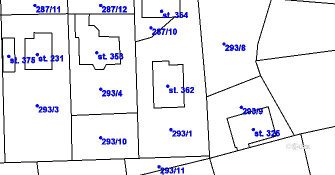 Parcela st. 362 v KÚ Orlík nad Vltavou, Katastrální mapa