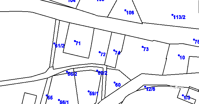 Parcela st. 72 v KÚ Orlov, Katastrální mapa