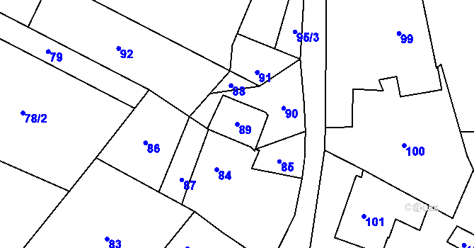 Parcela st. 89 v KÚ Orlov, Katastrální mapa