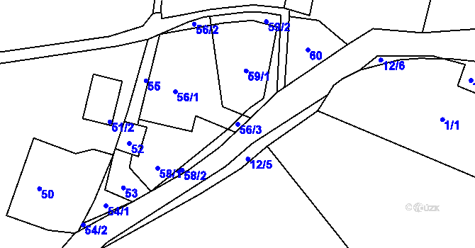 Parcela st. 56/3 v KÚ Orlov, Katastrální mapa