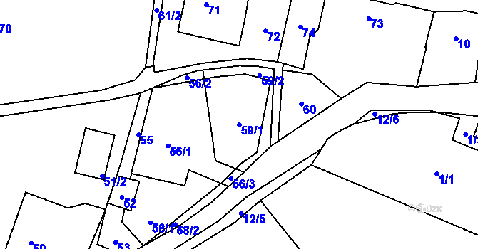 Parcela st. 59/1 v KÚ Orlov, Katastrální mapa