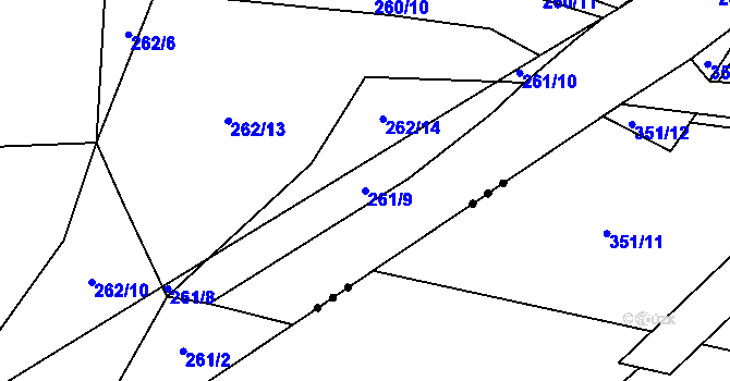 Parcela st. 261/9 v KÚ Orlov, Katastrální mapa
