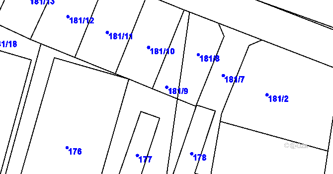 Parcela st. 181/9 v KÚ Orlov, Katastrální mapa