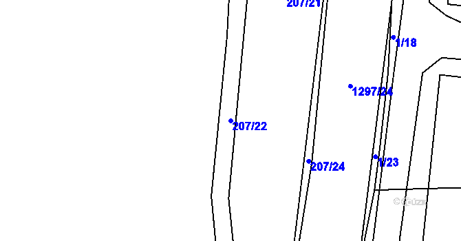 Parcela st. 207/22 v KÚ Orlov u Jistebnice, Katastrální mapa