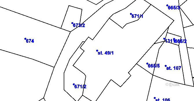 Parcela st. 49/1 v KÚ Orlov u Jistebnice, Katastrální mapa