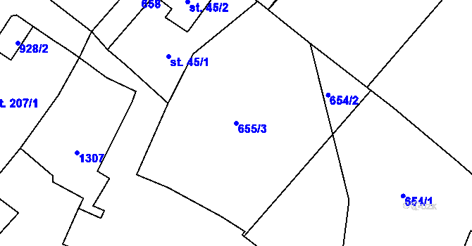 Parcela st. 655/3 v KÚ Orlov u Jistebnice, Katastrální mapa
