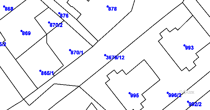 Parcela st. 3678/12 v KÚ Lazy u Orlové, Katastrální mapa