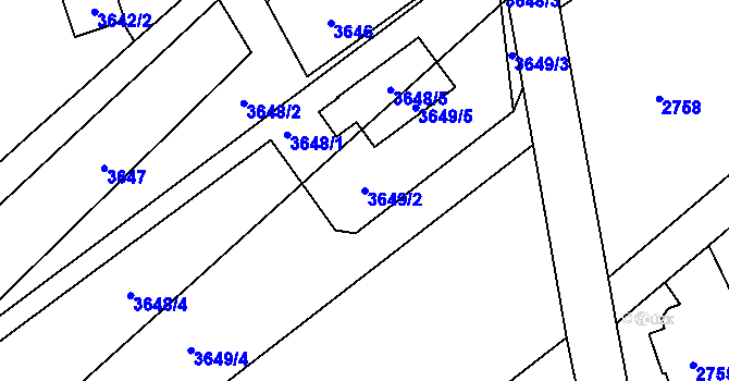 Parcela st. 3649/2 v KÚ Lazy u Orlové, Katastrální mapa