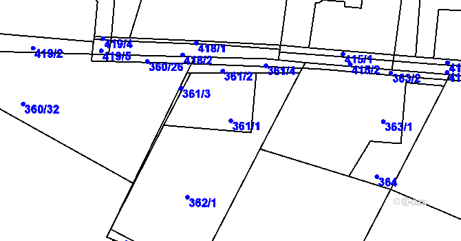 Parcela st. 361/1 v KÚ Horní Lutyně, Katastrální mapa
