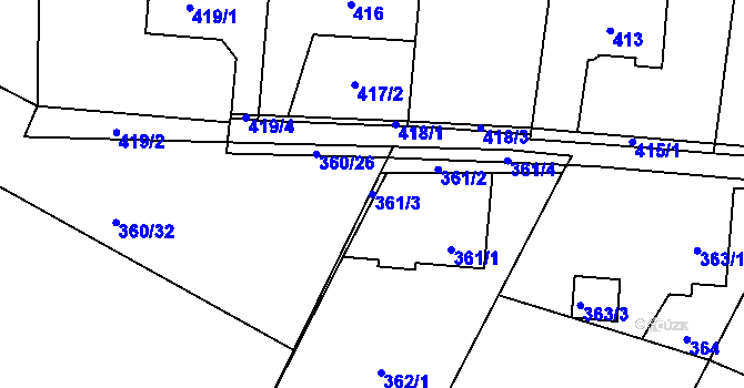 Parcela st. 361/3 v KÚ Horní Lutyně, Katastrální mapa