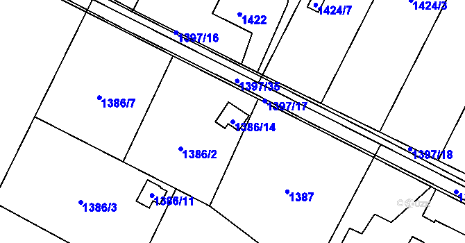 Parcela st. 1386/14 v KÚ Horní Lutyně, Katastrální mapa