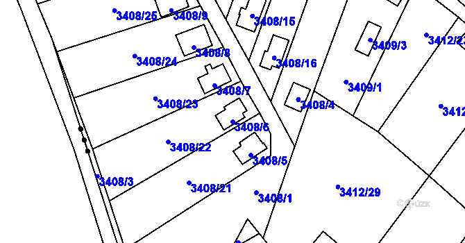 Parcela st. 3408/6 v KÚ Horní Lutyně, Katastrální mapa