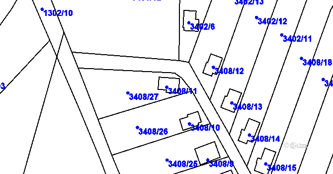 Parcela st. 3408/11 v KÚ Horní Lutyně, Katastrální mapa