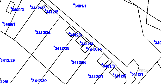 Parcela st. 3412/4 v KÚ Horní Lutyně, Katastrální mapa