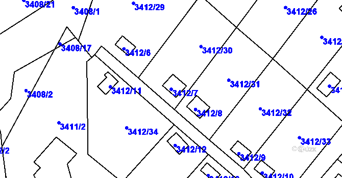 Parcela st. 3412/7 v KÚ Horní Lutyně, Katastrální mapa