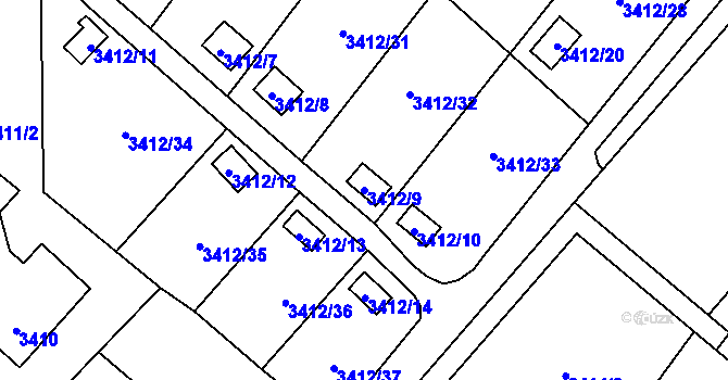 Parcela st. 3412/9 v KÚ Horní Lutyně, Katastrální mapa