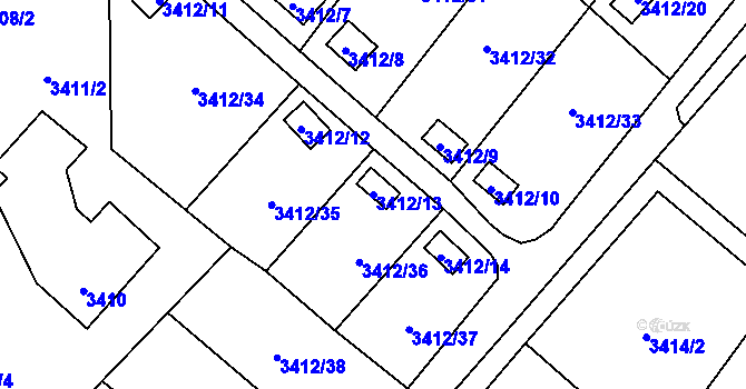 Parcela st. 3412/13 v KÚ Horní Lutyně, Katastrální mapa