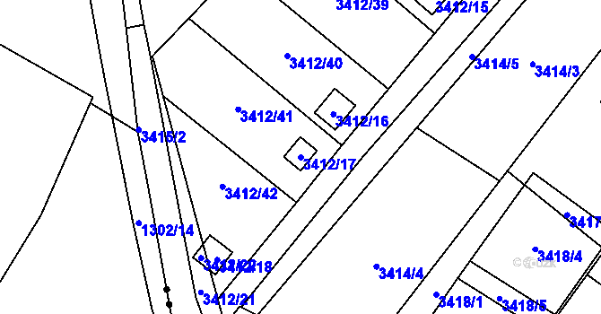 Parcela st. 3412/17 v KÚ Horní Lutyně, Katastrální mapa