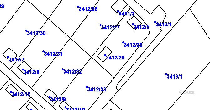 Parcela st. 3412/20 v KÚ Horní Lutyně, Katastrální mapa