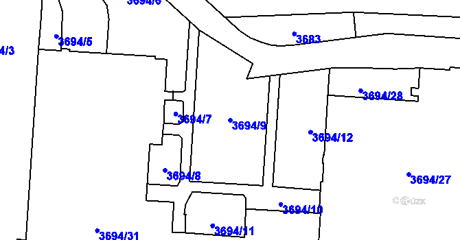 Parcela st. 3694/9 v KÚ Horní Lutyně, Katastrální mapa